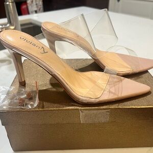 Vivianly Blush Heels with Clear Straps